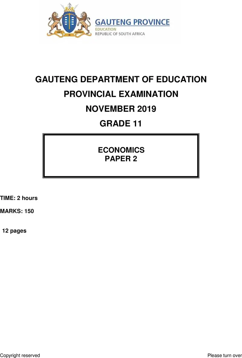 Grade 11 Economics past paper 2019 – grade 11 provincial exam economics p2 ng november 2019 qp