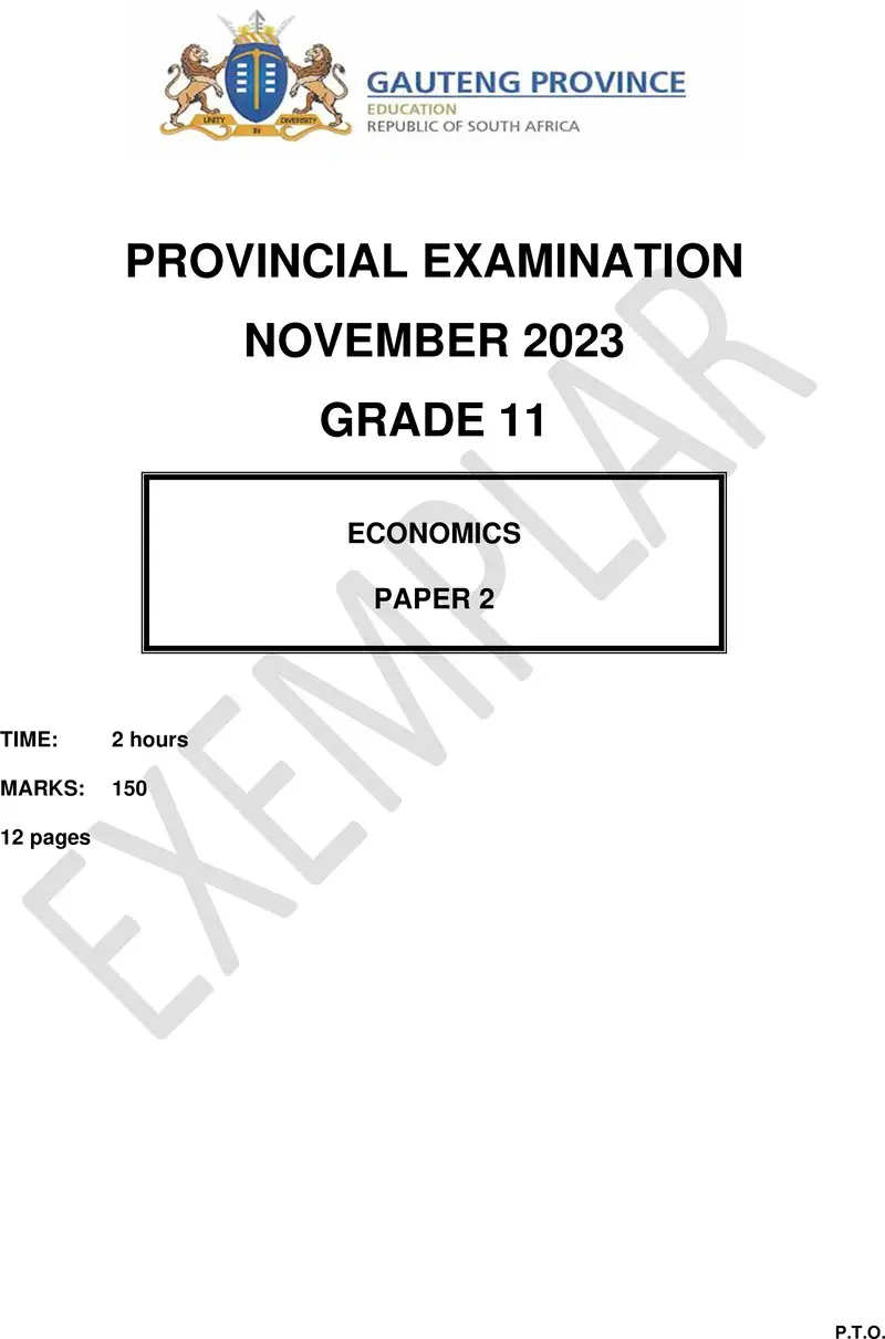 Grade 11 Economics past paper 2023 – grade 11 provincial exam economics p2 ng november 2023 qp