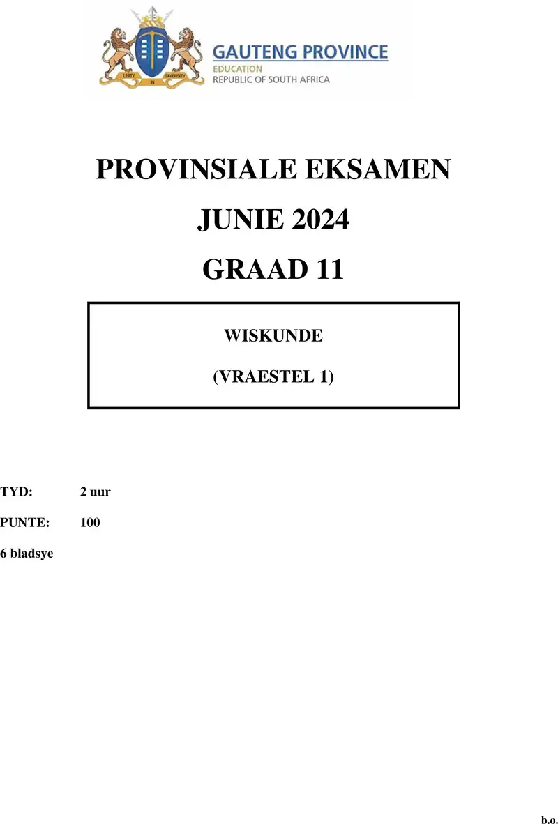 Grade 11 Mathematics past paper 2024 – grade 11 provincial exam mathematics p1 afr june 2024 qp