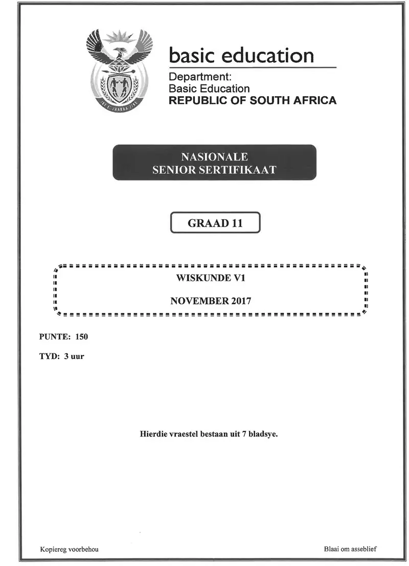Grade 11 Mathematics past paper 2017 – grade 11 provincial exam mathematics p1 afr november 2017 qp