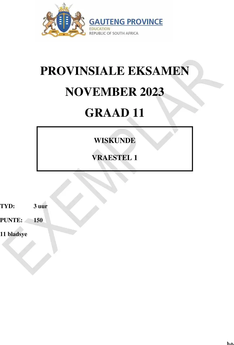 Grade 11 Mathematics past paper 2023 – grade 11 provincial exam mathematics p1 afr november 2023 qp