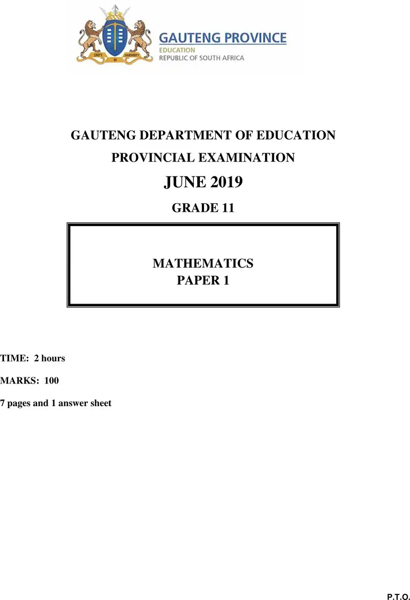 Grade 11 Mathematics past paper 2019 – grade 11 provincial exam mathematics p1 ng june 2019 qp