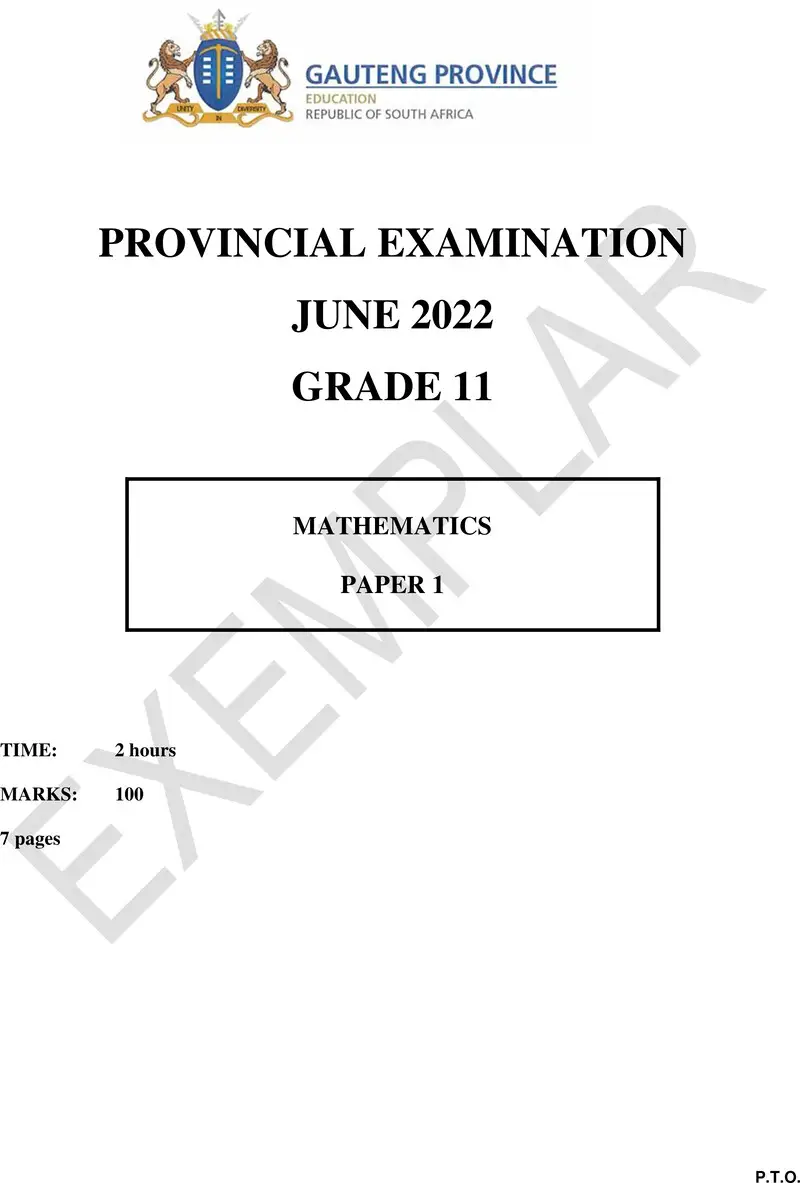Grade 11 Mathematics past paper 2022 – grade 11 provincial exam mathematics p1 ng june 2022 qp