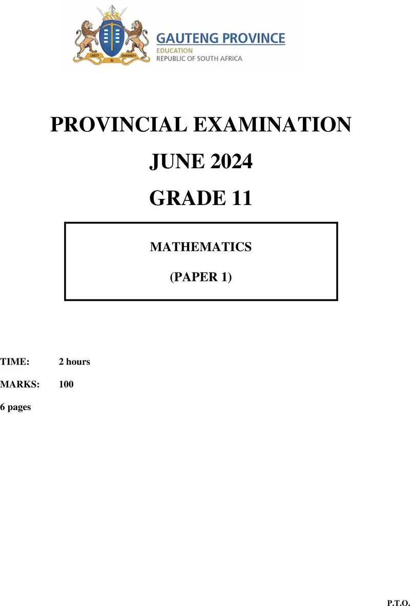 Grade 11 Mathematics past paper 2024 – grade 11 provincial exam mathematics p1 ng june 2024 qp