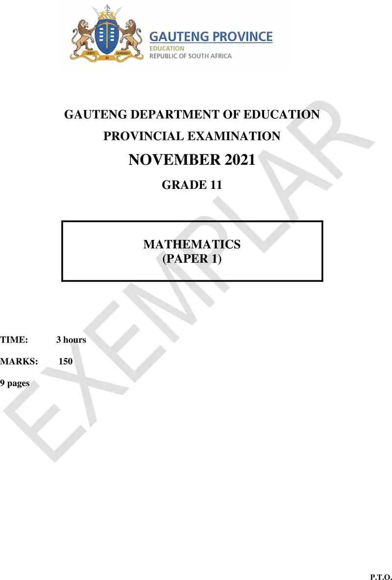 Grade 11 Mathematics past paper 2021 – grade 11 provincial exam mathematics p1 ng november 2021 qp