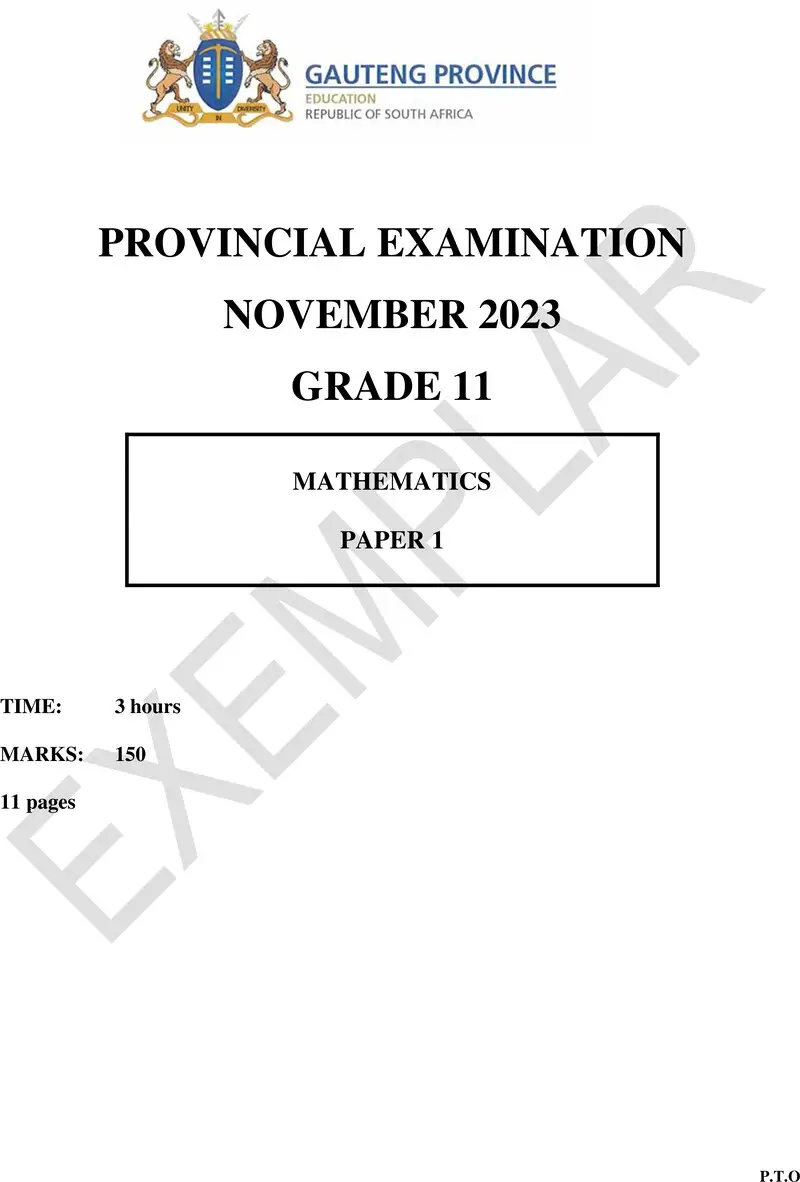 Grade 11 Mathematics past paper 2023 – grade 11 provincial exam mathematics p1 ng november 2023 qp