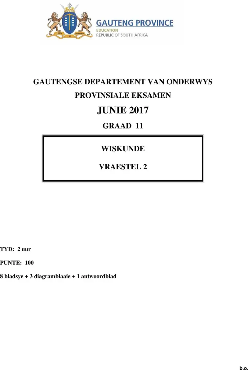 Grade 11 Mathematics past paper 2017 – grade 11 provincial exam mathematics p2 afr june 2017 qp