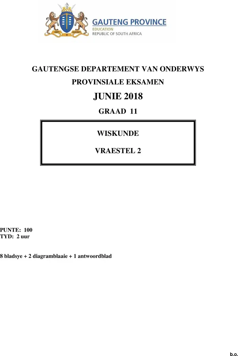 Grade 11 Mathematics past paper 2018 – grade 11 provincial exam mathematics p2 afr june 2018 qp