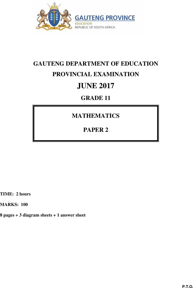 Grade 11 Mathematics past paper 2017 – grade 11 provincial exam mathematics p2 june 2017 qp