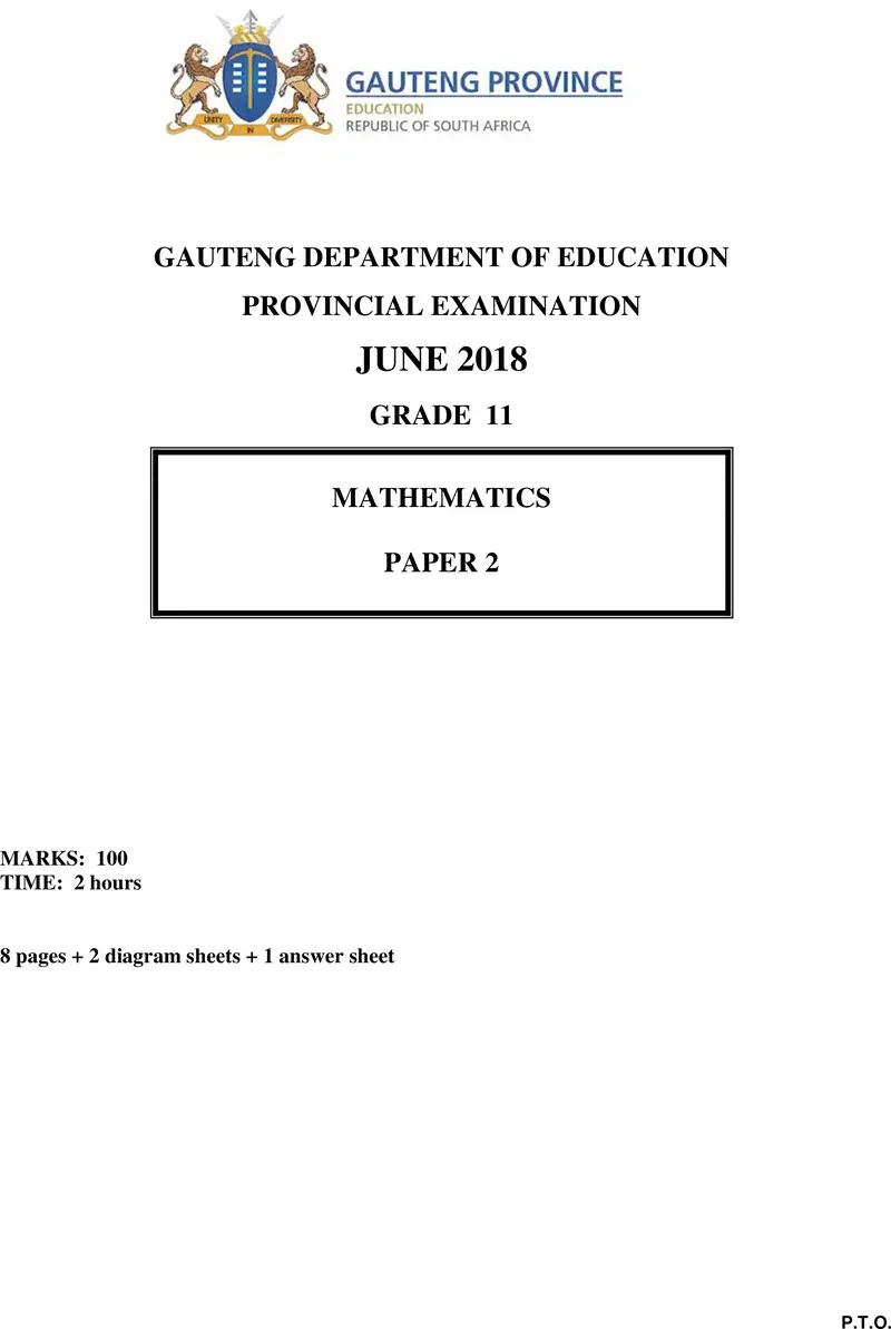 Grade 11 Mathematics past paper 2018 – grade 11 provincial exam mathematics p2 june 2018 qp