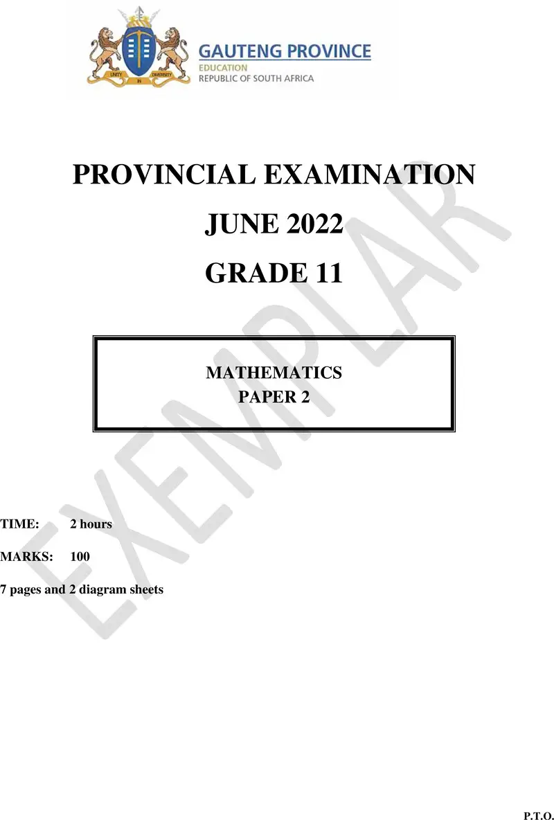 Grade 11 Mathematics past paper 2022 – grade 11 provincial exam mathematics p2 ng june 2022 qp