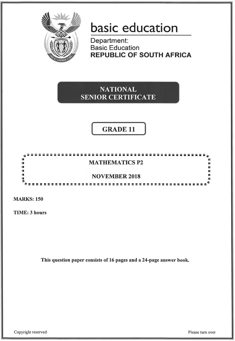 Grade 11 Mathematics past paper 2018 – grade 11 provincial exam mathematics p2 ng november 2018 qp