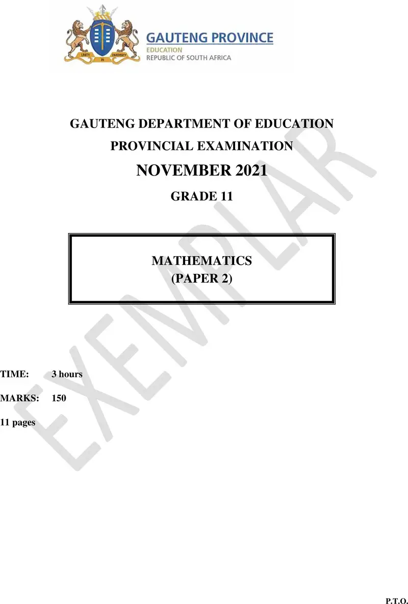 Grade 11 Mathematics past paper 2021 – grade 11 provincial exam mathematics p2 ng november 2021 qp