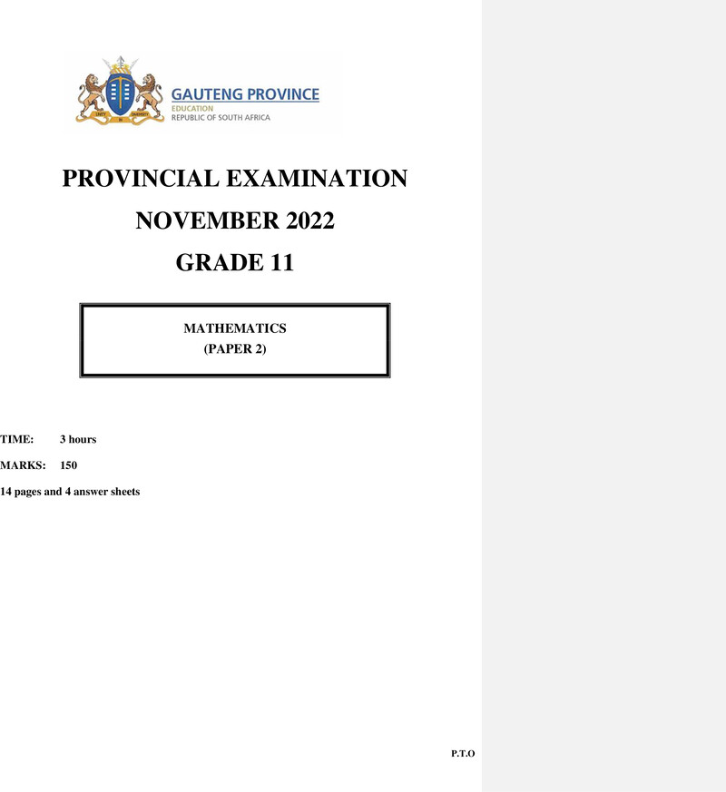 Grade 11 Mathematics past paper 2022 – grade 11 provincial exam mathematics p2 ng november 2022 qp