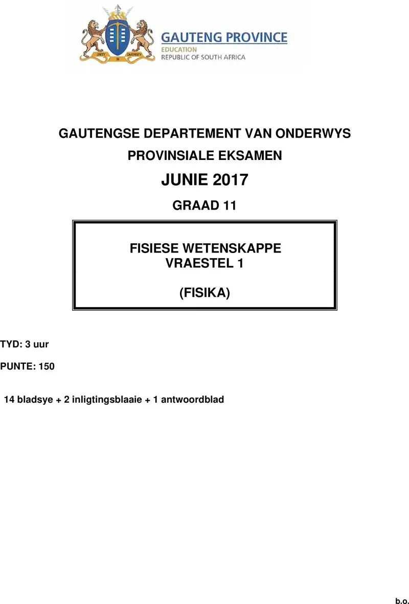 Grade 11 Physical Sciences past paper 2017 – grade 11 provincial exam physical sciences p1 afr june 2017 qp