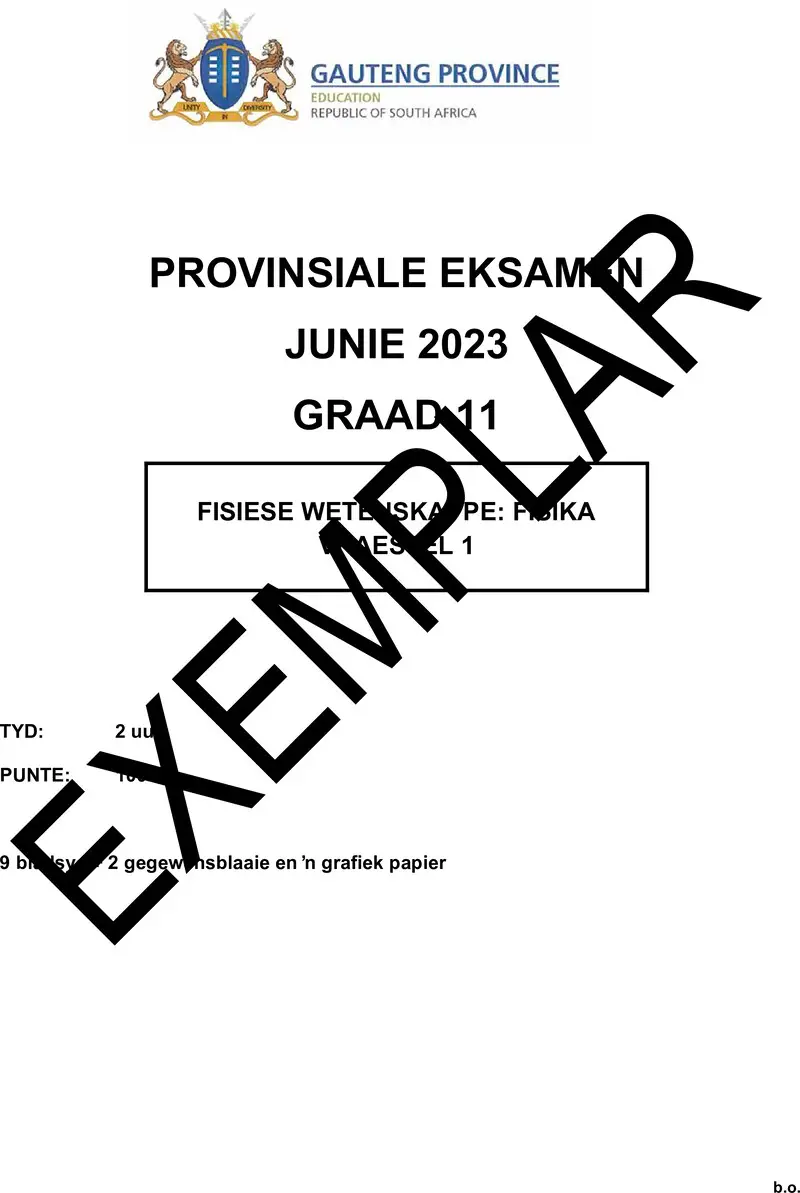 Grade 11 Physical Sciences past paper 2023 – grade 11 provincial exam physical sciences p1 afr june 2023 qp