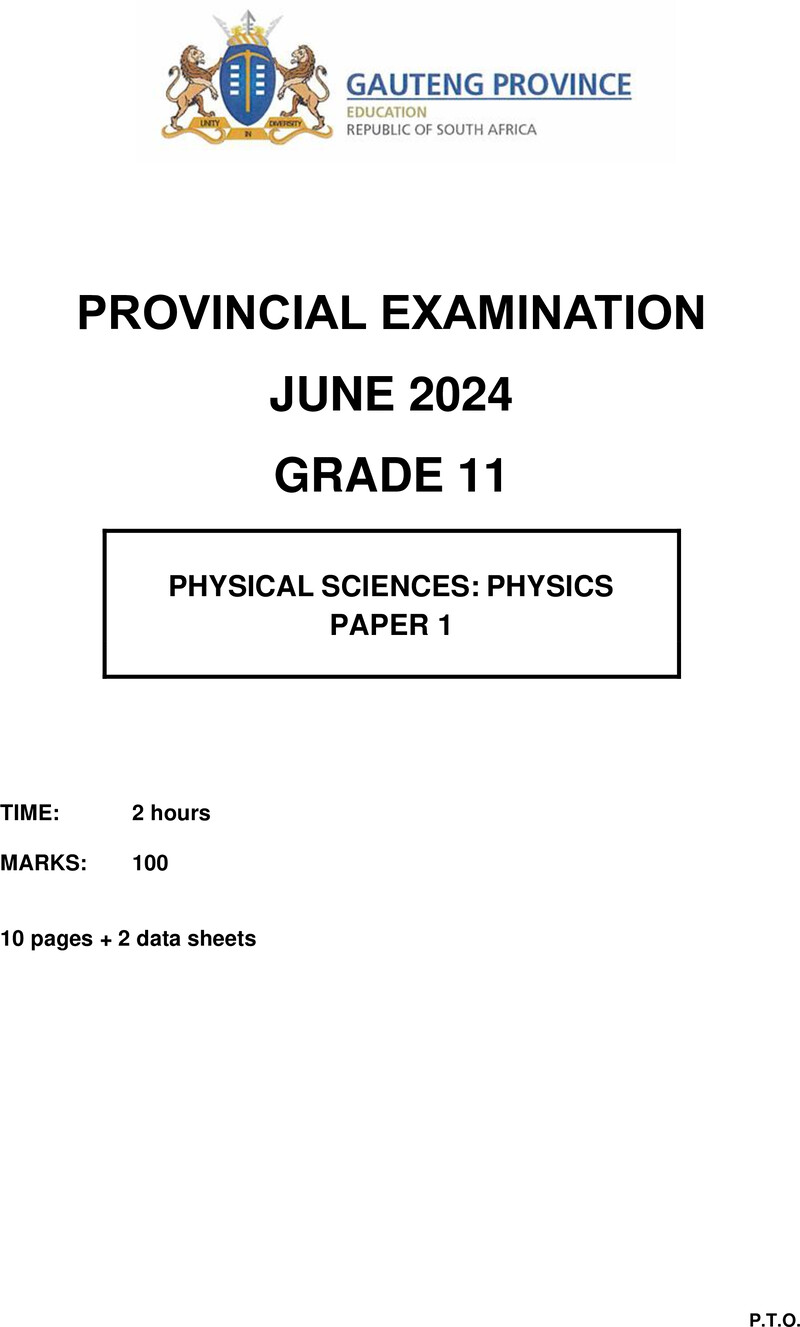 Grade 11 Physical Sciences past paper 2024 – grade 11 provincial exam physical sciences p1 ng june 2024 qp