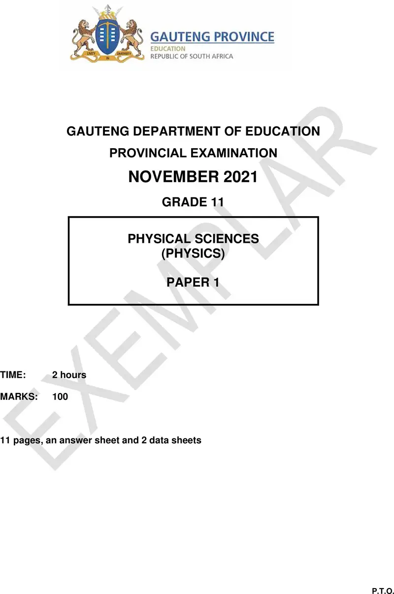 Grade 11 Physical Sciences past paper 2021 – grade 11 provincial exam physical sciences p1 ng november 2021 qp