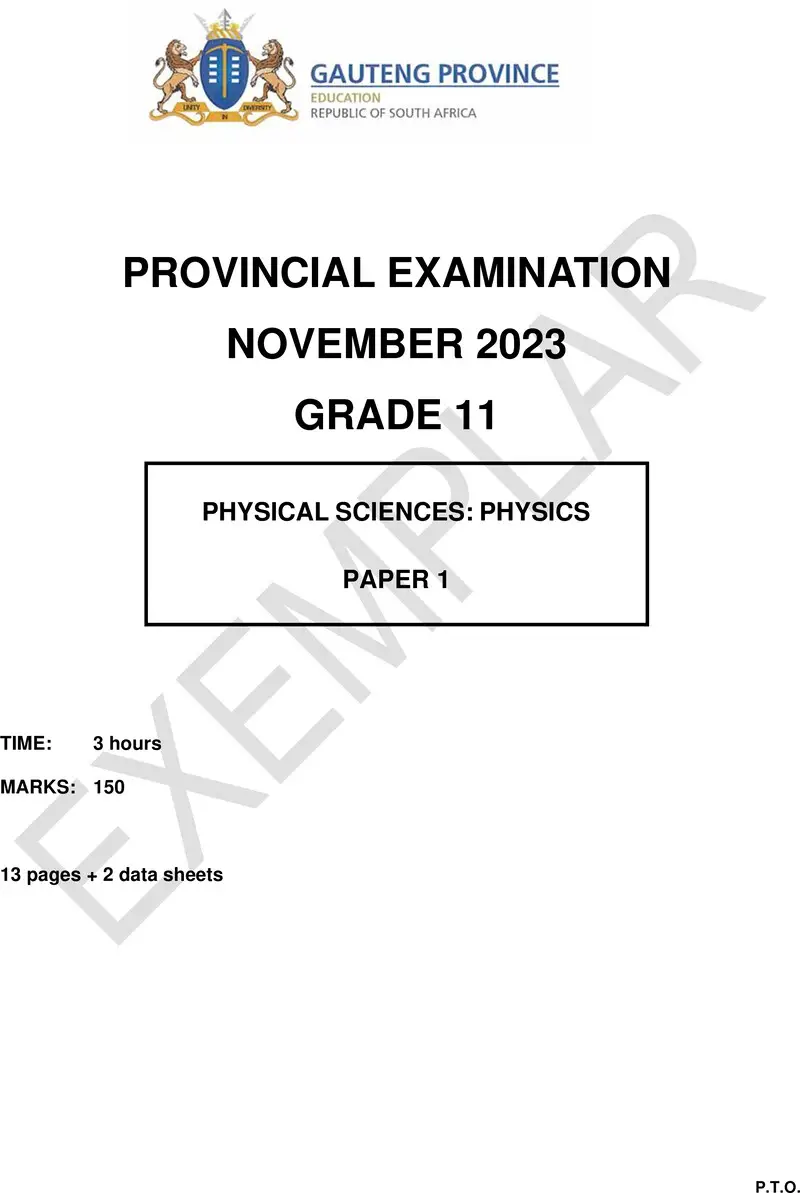 Grade 11 Physical Sciences past paper 2023 – grade 11 provincial exam physical sciences p1 ng november 2023 qp