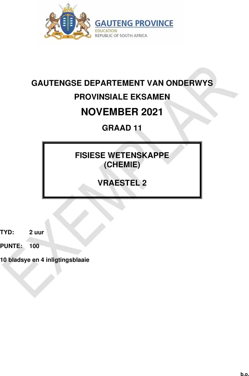 Grade 11 Physical Sciences past paper 2021 – grade 11 provincial exam physical sciences p2 afr november 2021 qp