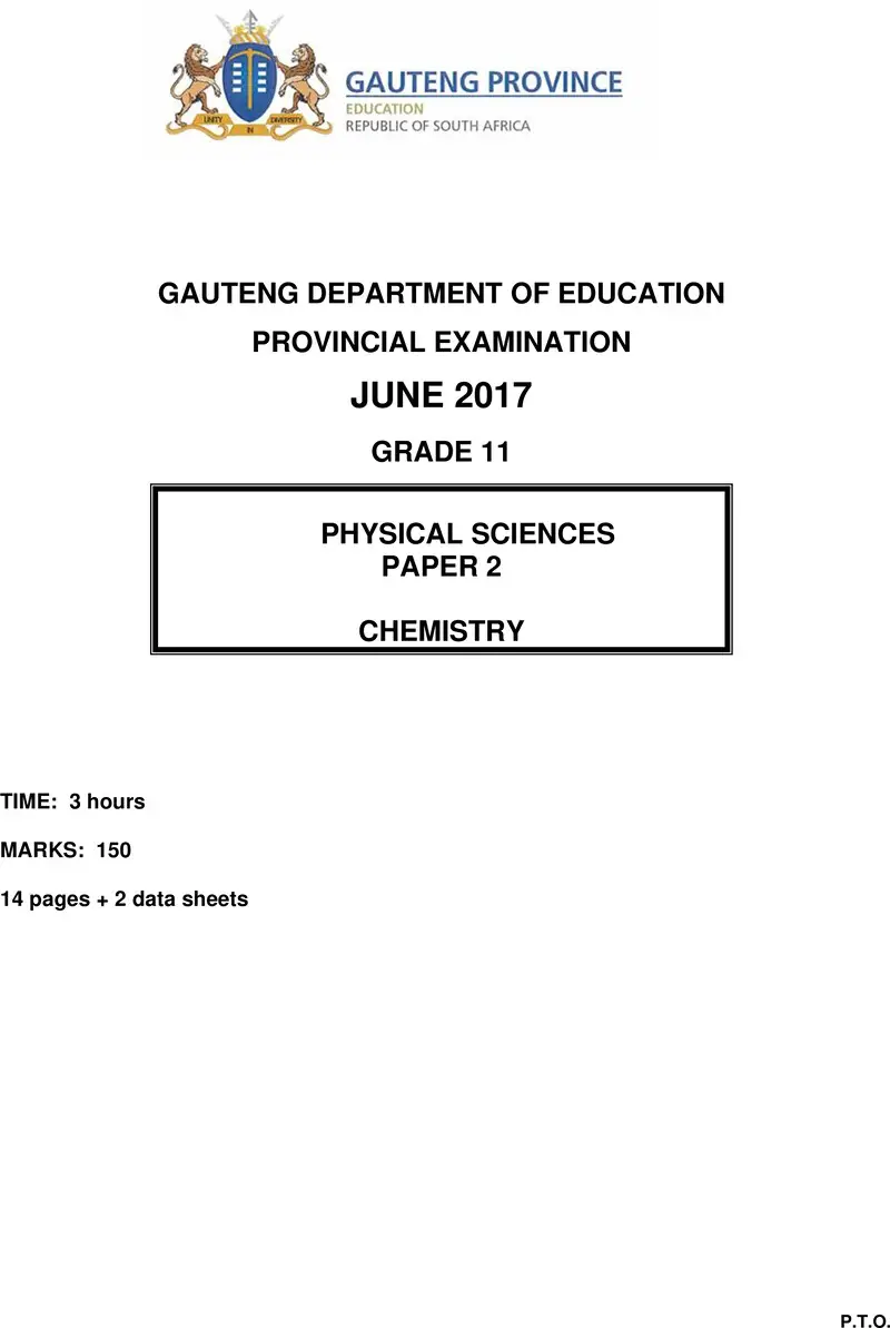 Grade 11 Physical Sciences past paper 2017 – grade 11 provincial exam physical sciences p2 june 2017 qp