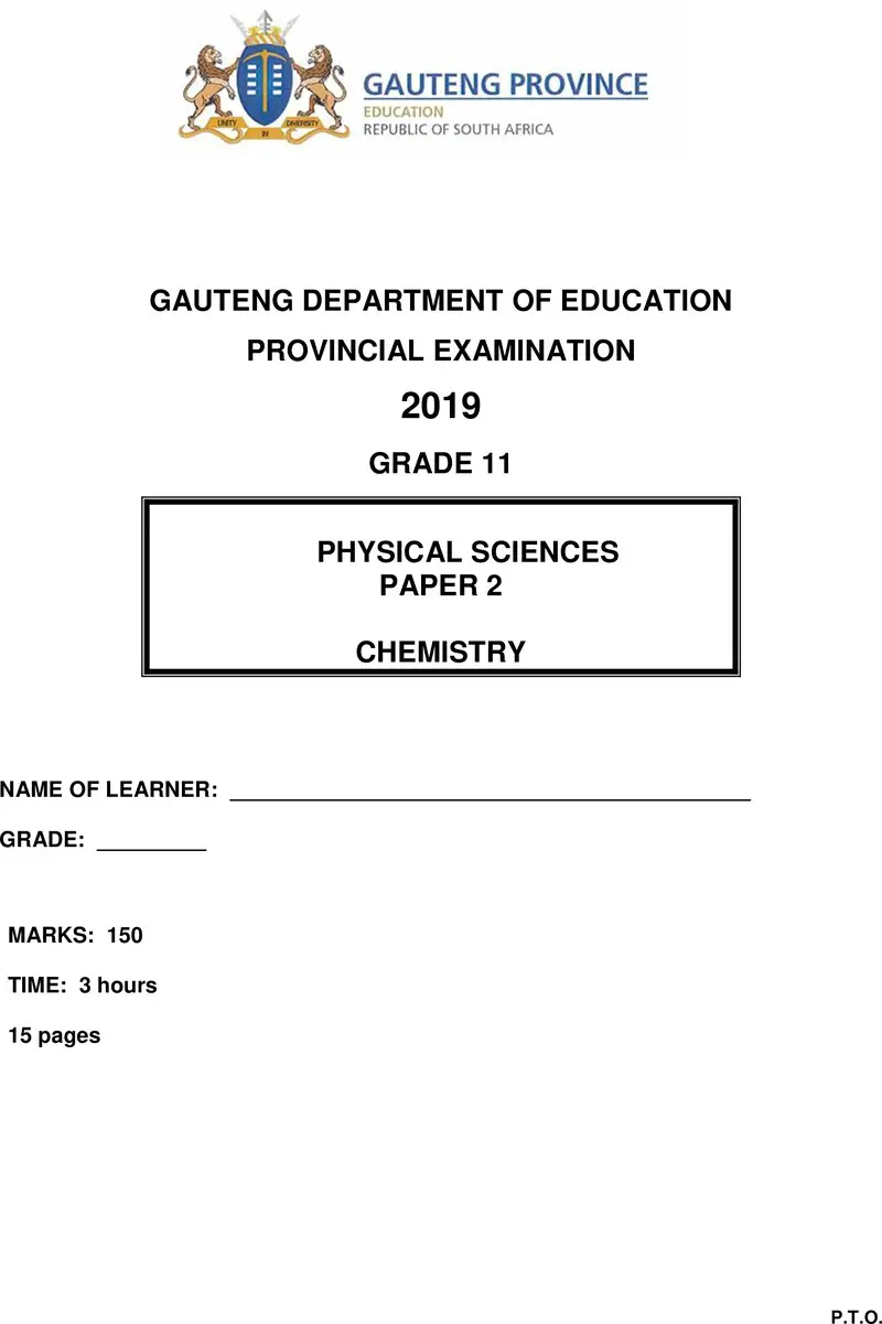 Grade 11 Physical Sciences past paper 2019 – grade 11 provincial exam physical sciences p2 ng june 2019 qp