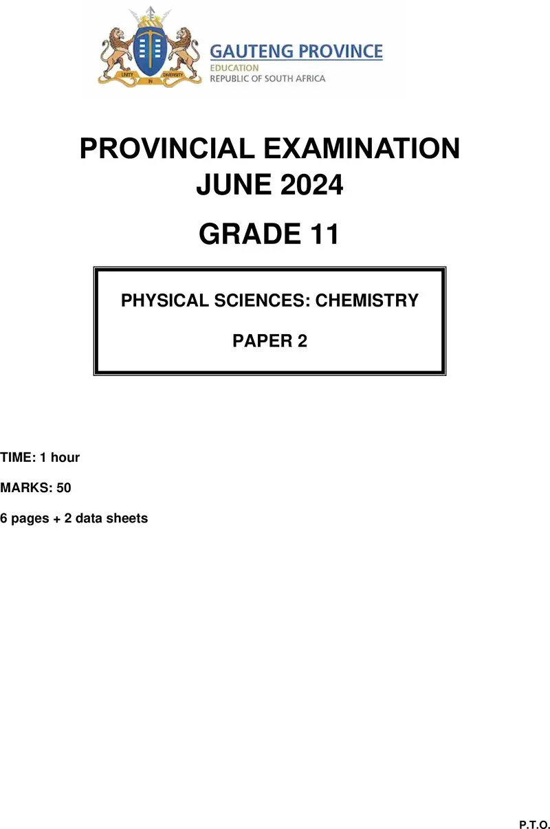 Grade 11 Physical Sciences past paper 2024 – grade 11 provincial exam physical sciences p2 ng june 2024 qp