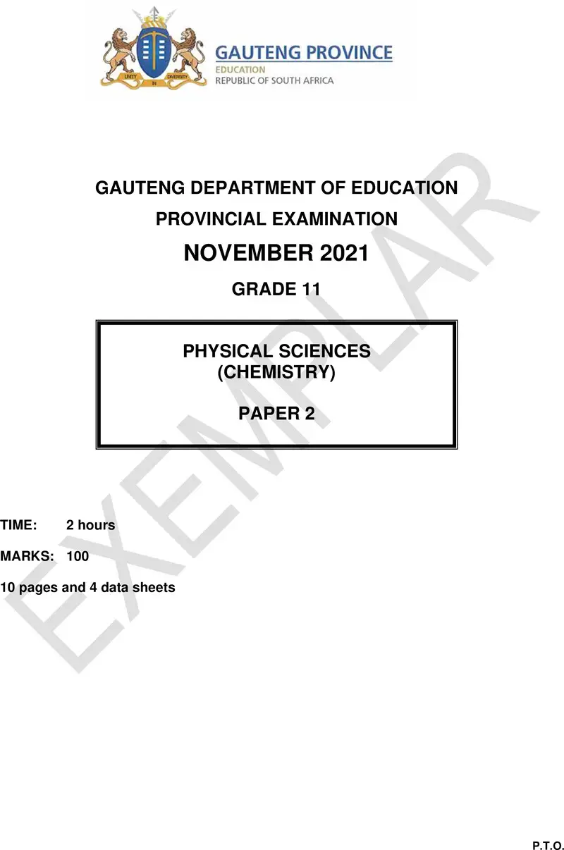 Grade 11 Physical Sciences past paper 2021 – grade 11 provincial exam physical sciences p2 ng november 2021 qp