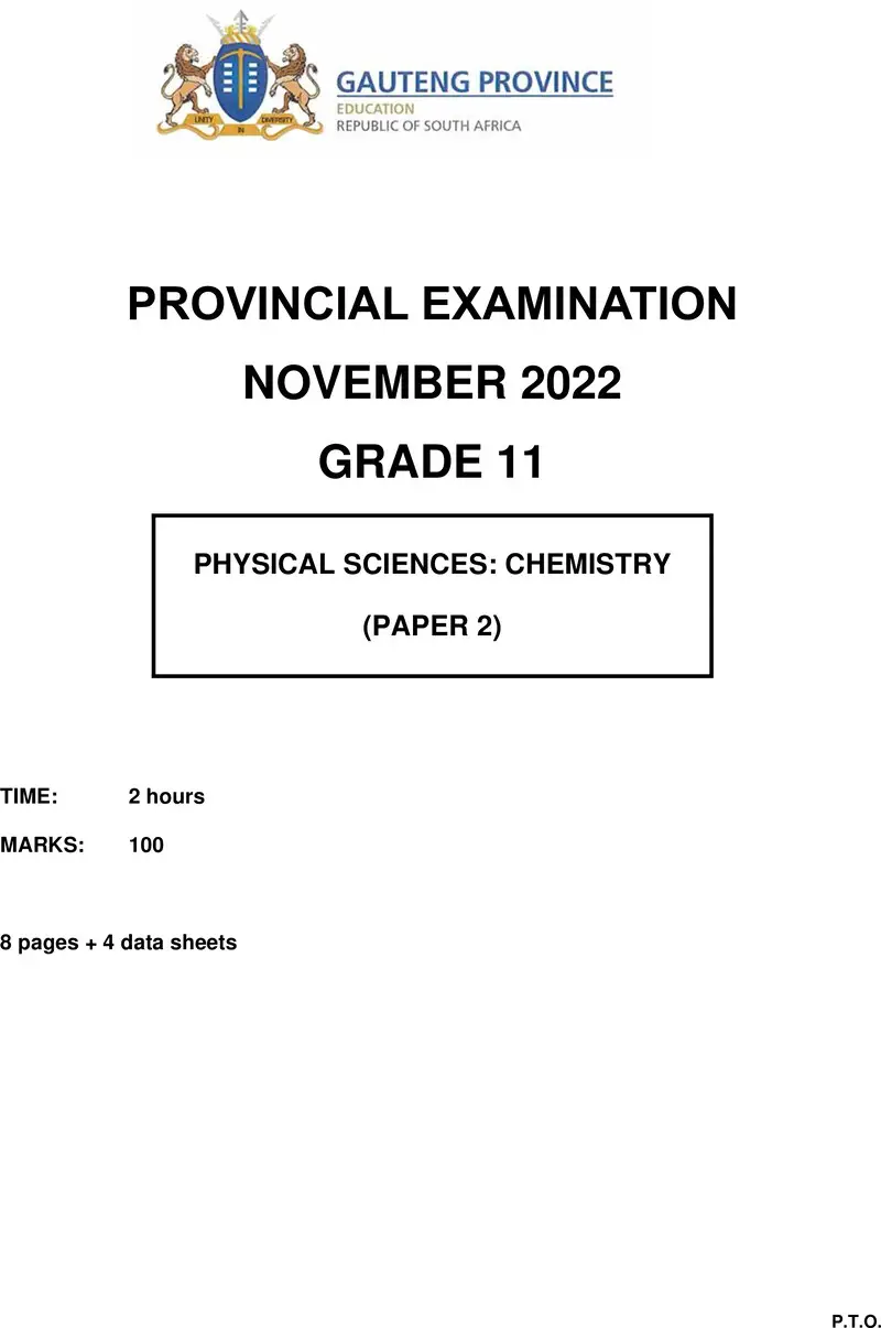 Grade 11 Physical Sciences past paper 2022 – grade 11 provincial exam physical sciences p2 ng november 2022 qp