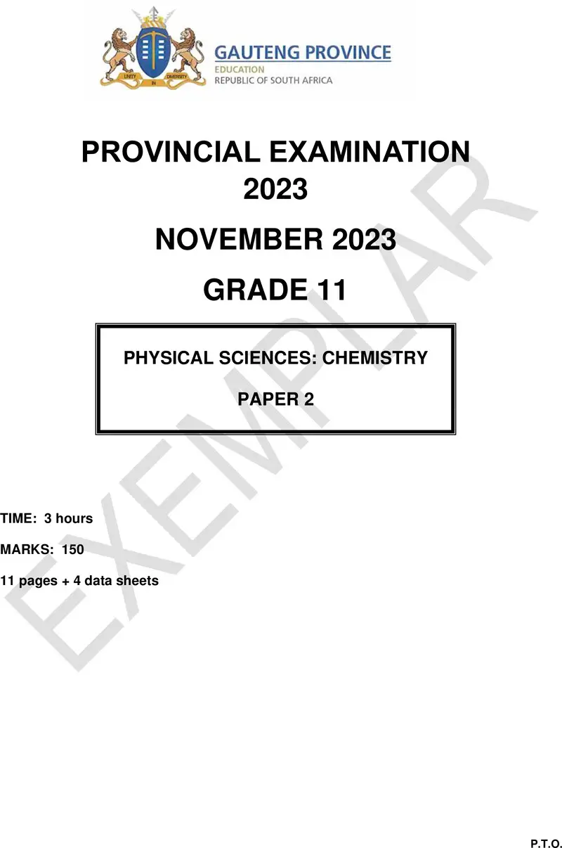 Grade 11 Physical Sciences past paper 2023 – grade 11 provincial exam physical sciences p2 ng november 2023 qp