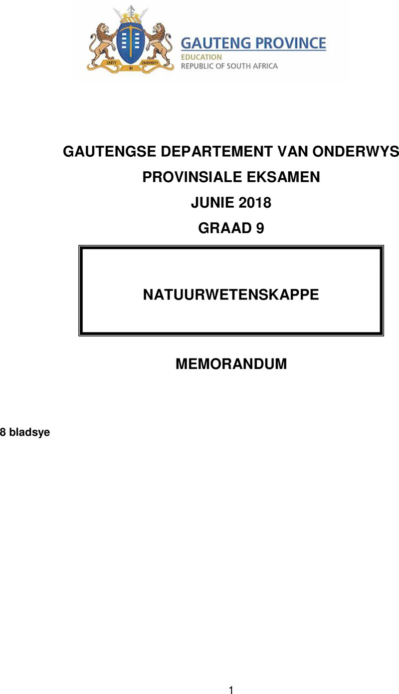 Grade 9 Natuurwetenskappe past paper 2018 – grade 9 natural sciences afr june 2018 possible answers