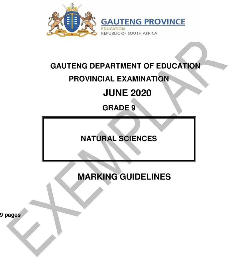 Grade 9 Natural Science past paper 2020 – grade 9 provincial exam natural sciences ng 2020 exemplars possible answers