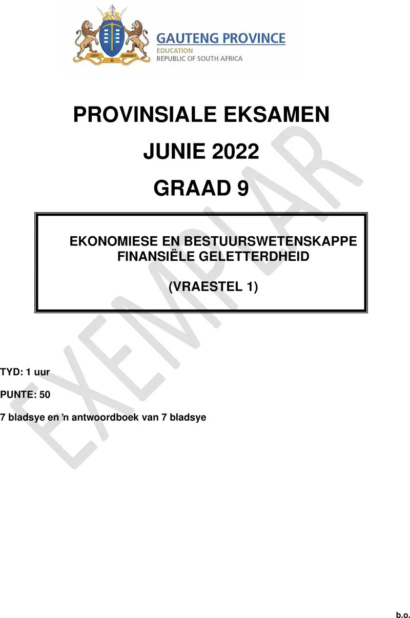Grade 9 Economics Management And Science past paper 2022 – grade 9 provincial exam economics management and sciences p1 afr june 2022 qp