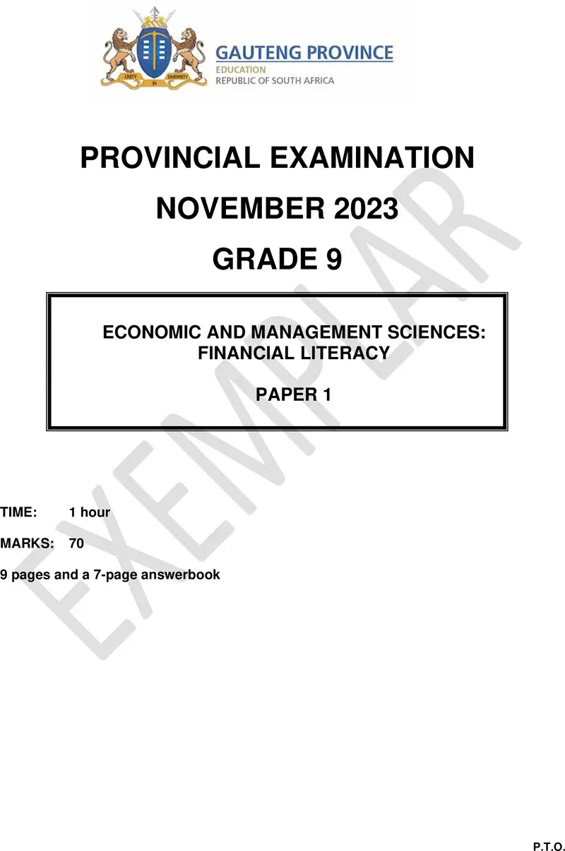 Grade 9 Economics Management And Science past paper 2023 – grade 9 provincial exam economics management and sciences p1 ng november 2023 qp