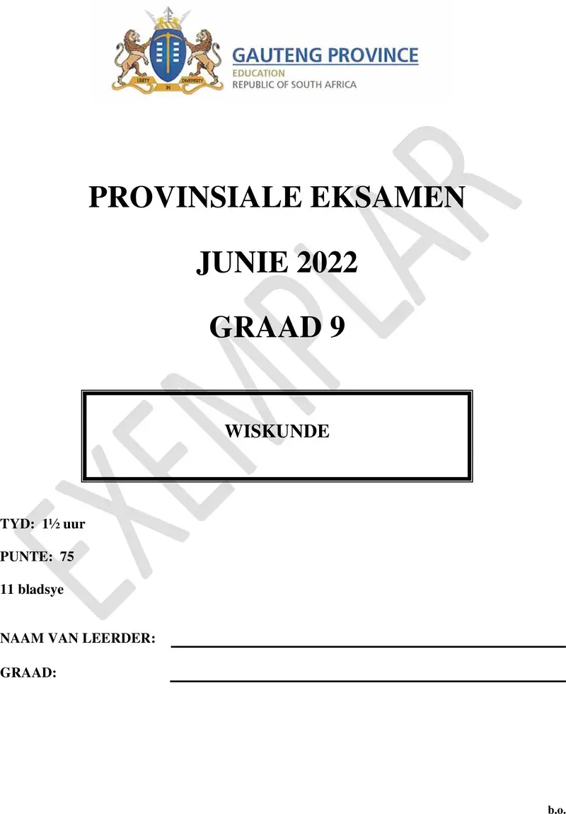 Grade 9 Mathematics past paper 2022 – grade 9 provincial exam mathematics afr june 2022 qp