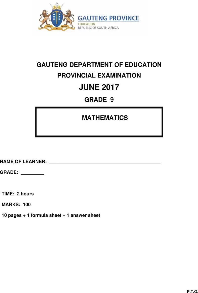 Grade 9 Mathematics past paper 2017 – grade 9 provincial exam mathematics ng june 2017 qp