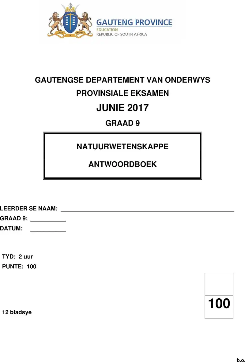 Grade 9 Natuurwetenskappe past paper 2017 – grade 9 provincial exam natural sciences afr june 2017 possible answer