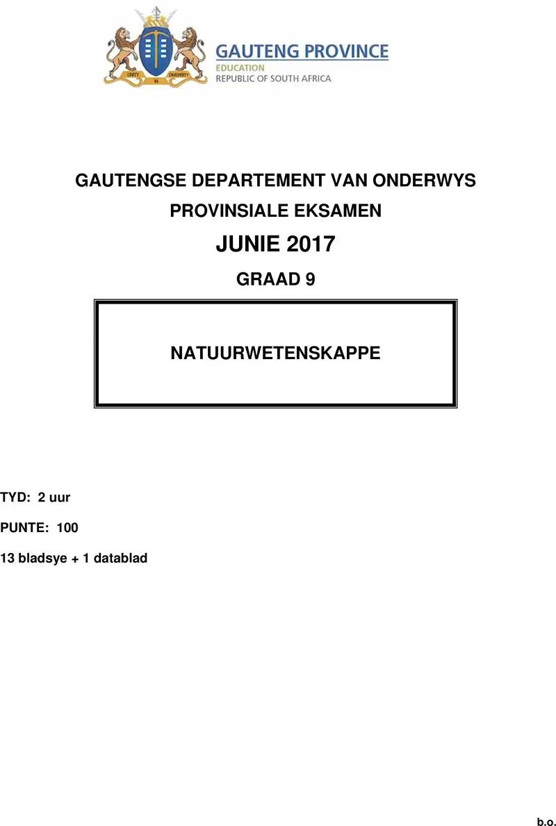Grade 9 Natuurwetenskappe past paper 2017 – grade 9 provincial exam natural sciences afr june 2017 qp