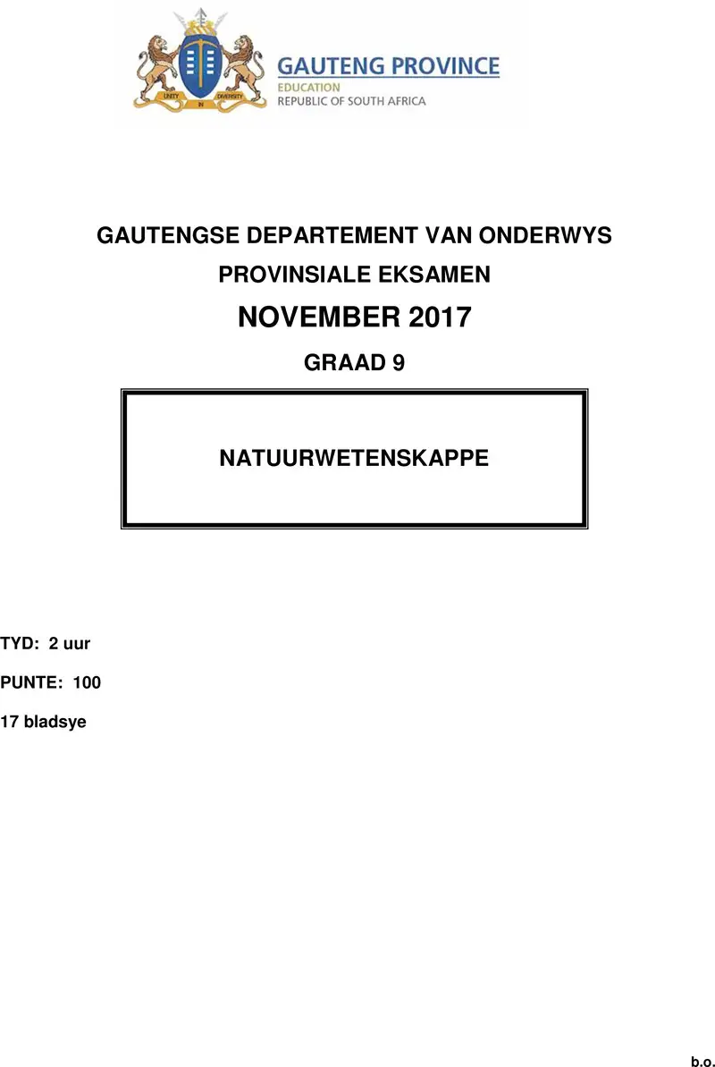 Grade 9 Natuurwetenskappe past paper 2017 – grade 9 provincial exam natural sciences afr november 2017 qp