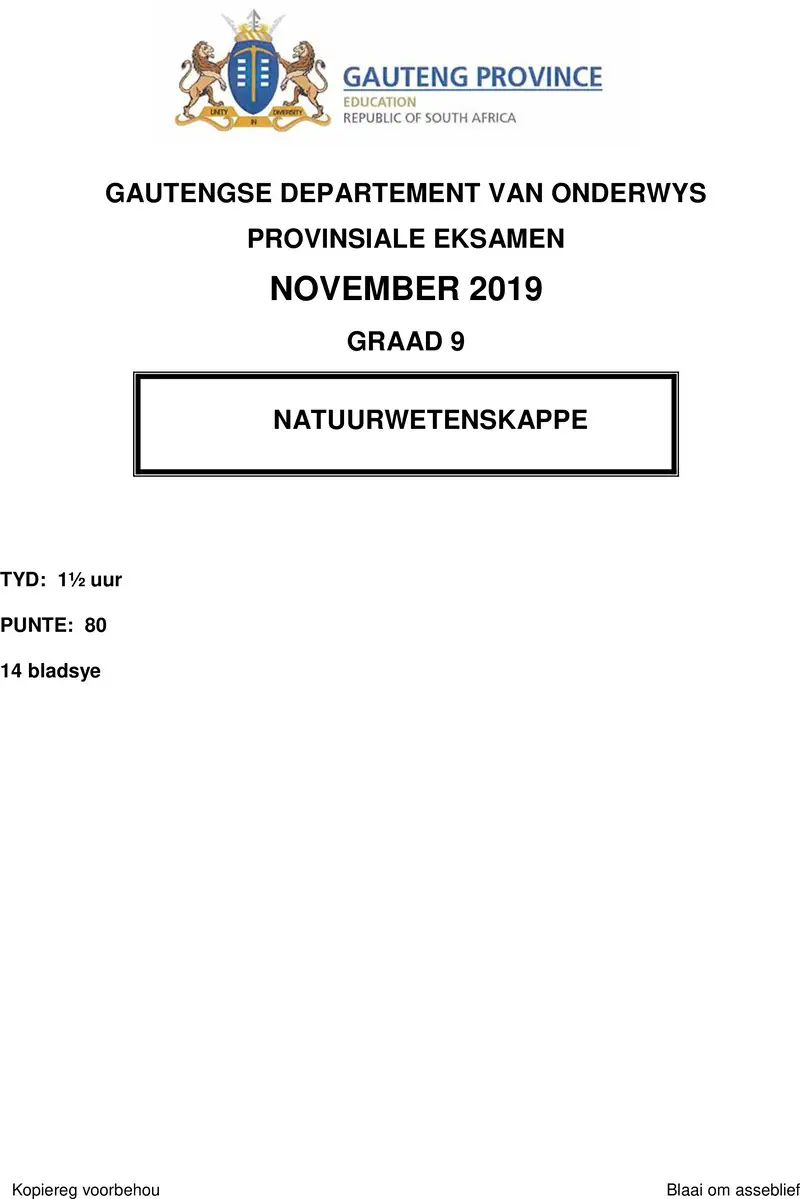 Grade 9 Natuurwetenskappe past paper 2019 – grade 9 provincial exam natural sciences afr november 2019 qp