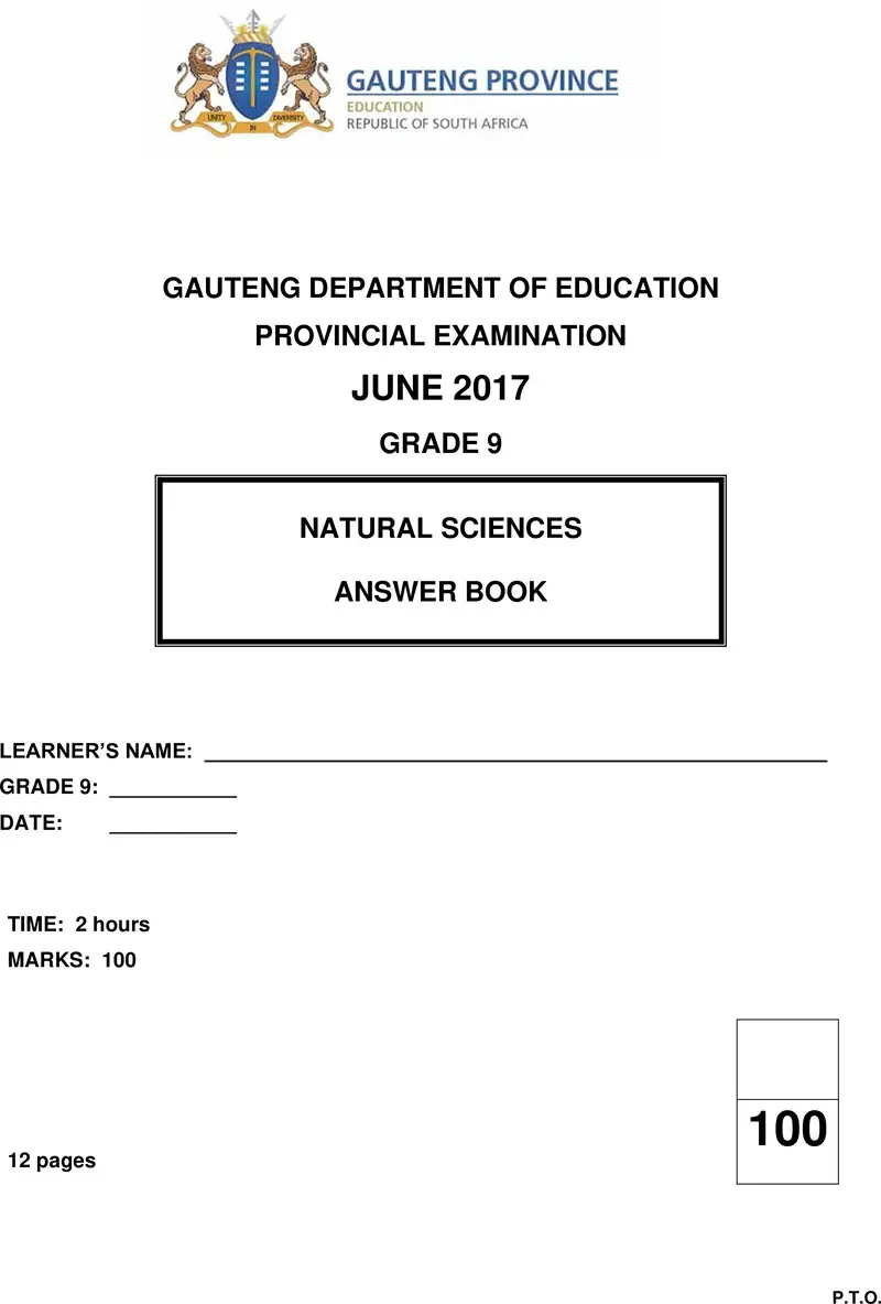 Grade 9 Natural Science past paper 2017 – grade 9 provincial exam natural sciences ng june 2017 possible answer