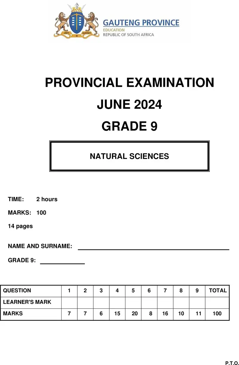 Grade 9 Natural Science past paper 2024 – grade 9 provincial exam natural sciences ng june 2024 qp