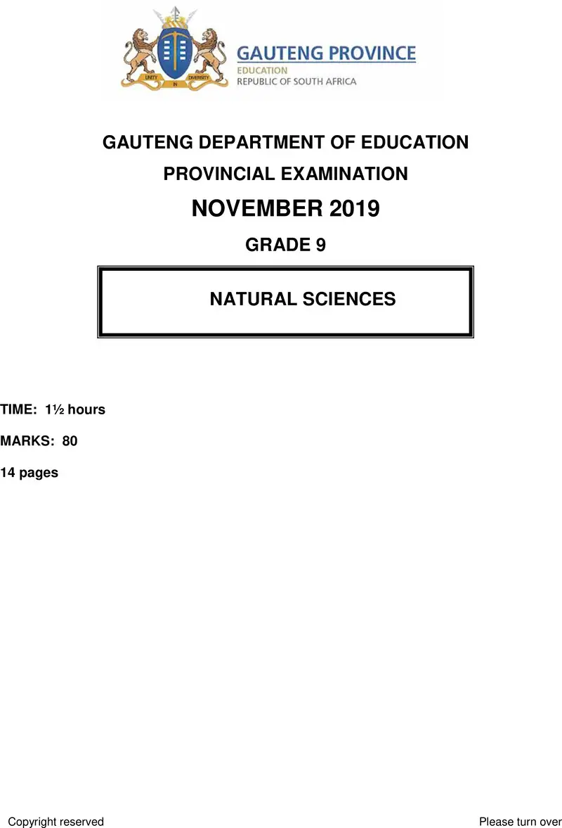 Grade 9 Natural Science past paper 2019 – grade 9 provincial exam natural sciences ng november 2019 qp