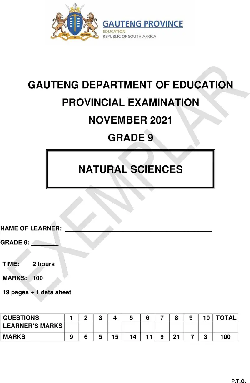 Grade 9 Natural Science past paper 2021 – grade 9 provincial exam natural sciences ng november 2021 qp