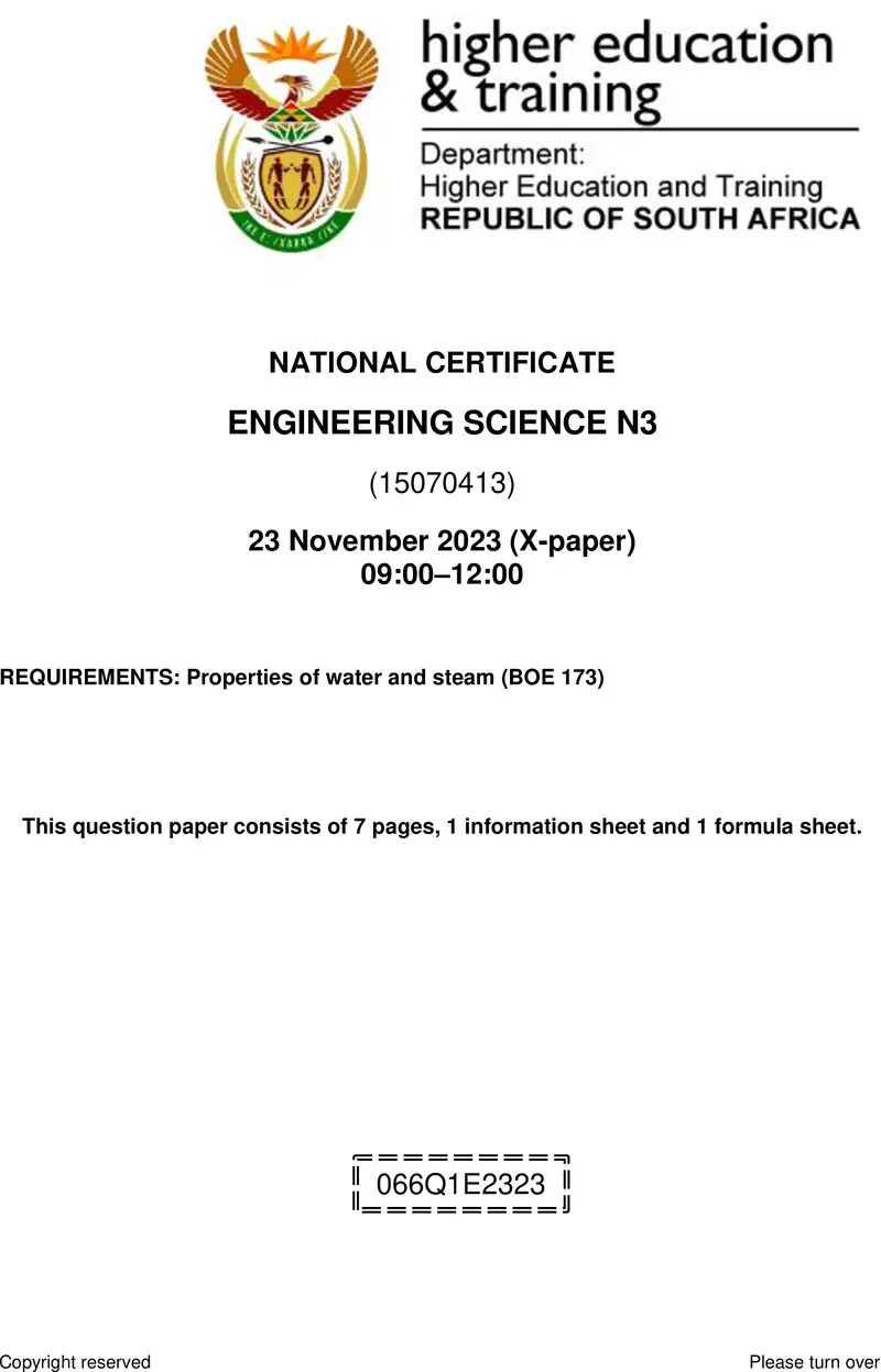 T640 Engineering Science N3 QP Nov 2023 Sign Off De Jager T preview