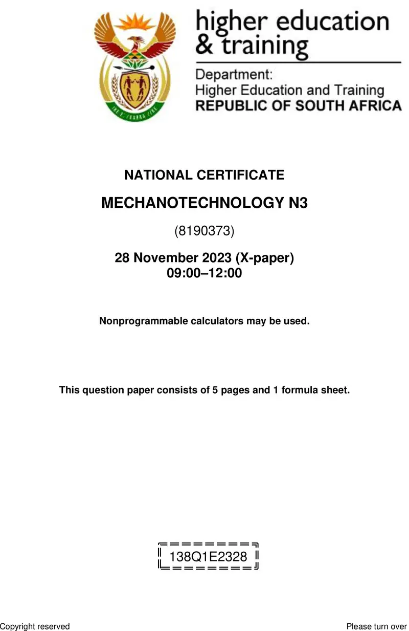 T1130 Mechanotechnology N3 Nov QP 2023 Sign Off preview