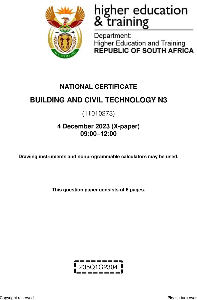 T120 Building And Civil Technology N3 QP Nov 2023 Sign Off preview