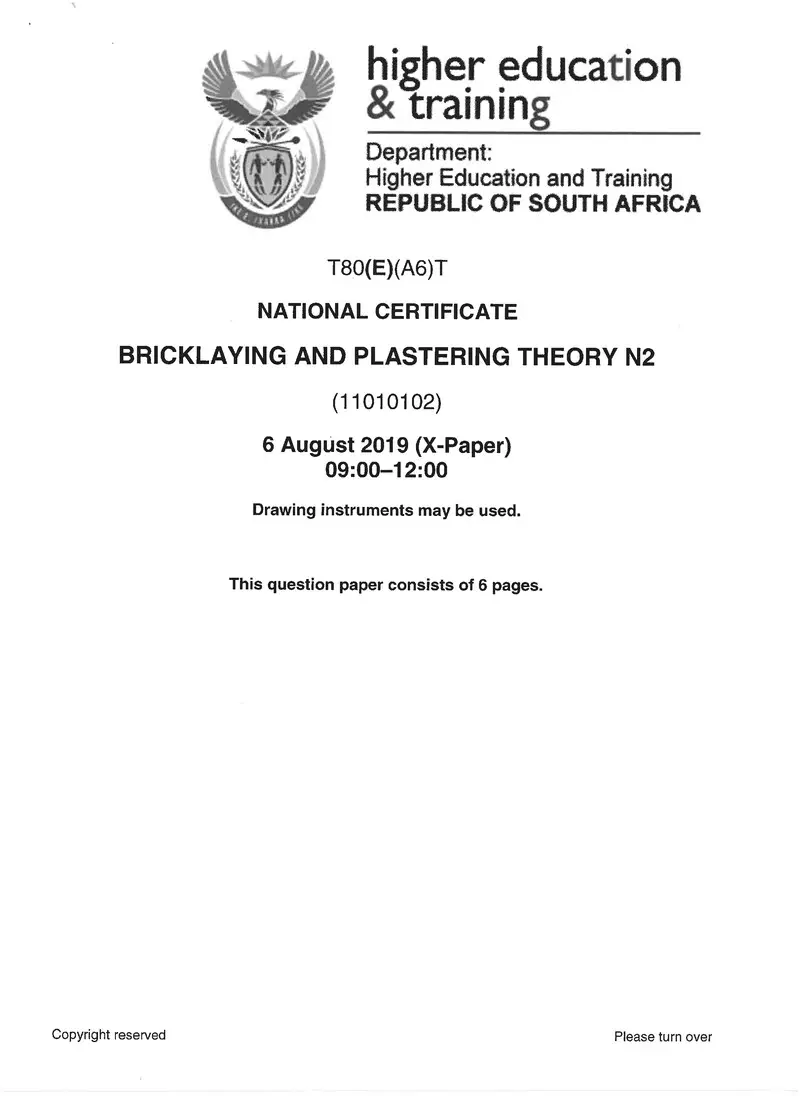 And Plastering Theory N2 Exam Paper 2 2019 preview