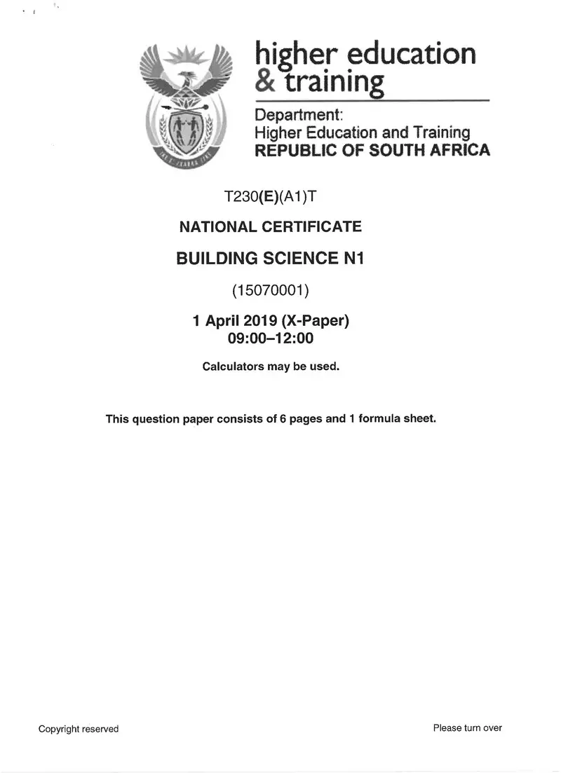 Science N1 Exam Paper 1 2019 preview