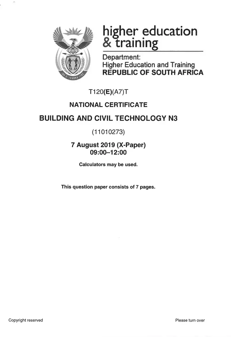 And Civil Technology N3 Exam Paper 2 2019 preview